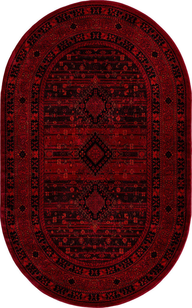 Red 5' 3 x 8' Tekke Oval Area Rug Classic Traditional Vintage Design Carpet for Living Rooms, Dining, Bedrooms, Office Space for Sale at Rug Engine