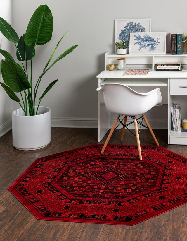 Red 5' 3 x 5' 3 Tekke Octagon Area Rug Classic Traditional Vintage Design Carpet for Living Rooms, Dining, Bedrooms, Office Space for Sale at Rug Engine