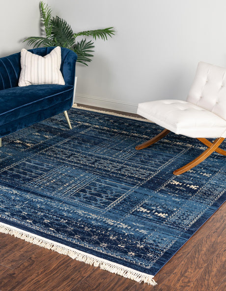 Blue 5' x 5' District Square Area Rug 100% Polypropylene Easy Clean Stain Resistant Traditional Pattern Classic Carpet for Indoor Dining Living Office for Sale at Rug Engine