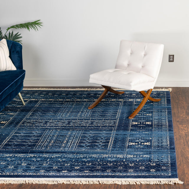 Blue 6' 1 x 6' 1 District Square Area Rug 100% Polypropylene Easy Clean Stain Resistant Traditional Pattern Classic Carpet for Indoor Dining Living Office for Sale at Rug Engine
