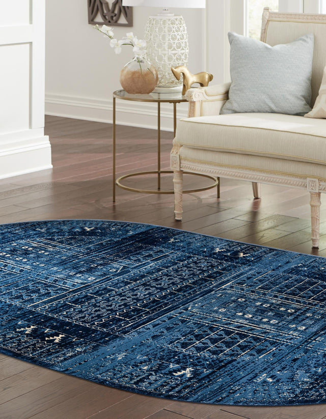 Blue 3' 3 x 5' 3 District Oval Area Rug 100% Polypropylene Easy Clean Stain Resistant Traditional Pattern Classic Carpet for Indoor Dining Living Office for Sale at Rug Engine
