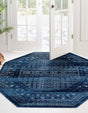 Blue 5' x 5' District Octagon Area Rug 100% Polypropylene Easy Clean Stain Resistant Traditional Pattern Classic Carpet for Indoor Dining Living Office for Sale at Rug Engine
