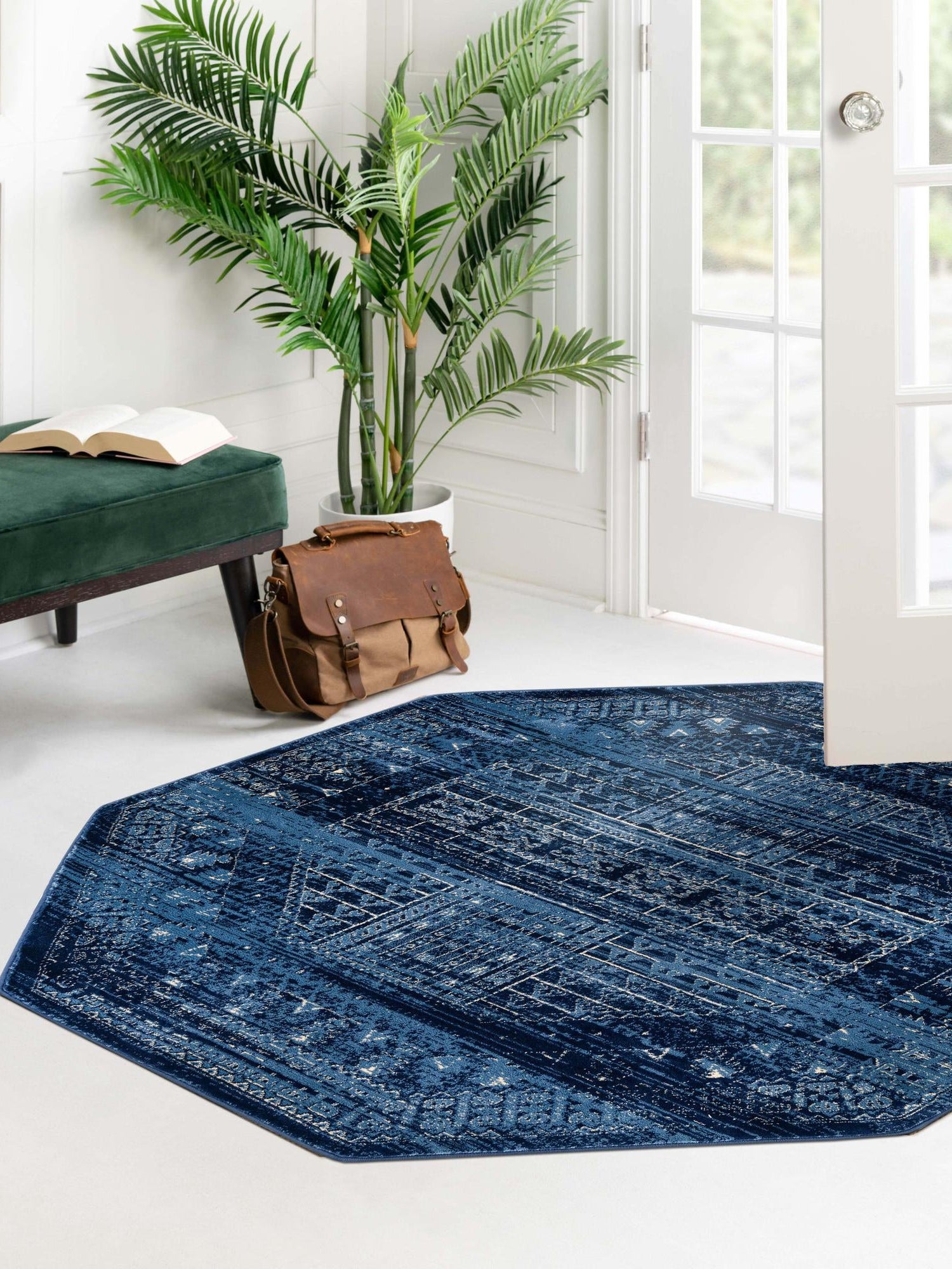 Blue 5' x 5' District Octagon Area Rug 100% Polypropylene Easy Clean Stain Resistant Traditional Pattern Classic Carpet for Indoor Dining Living Office for Sale at Rug Engine