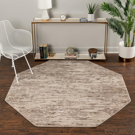 Brown 6' x 6' Oasis Octagon Area Rug 65% Polypropylene & 35% Polyester Contemporary Carpet for Living Rooms, Bedroom, Kitchen, Dining, Office for Sale at Rug Engine