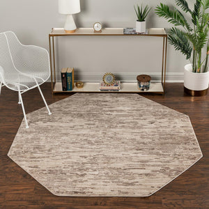 Brown 7' x 7' Oasis Octagon Area Rug 65% Polypropylene & 35% Polyester Contemporary Carpet for Living Rooms, Bedroom, Kitchen, Dining, Office for Sale at Rug Engine