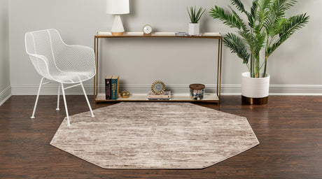 Brown 6' x 6' Oasis Octagon Area Rug 65% Polypropylene & 35% Polyester Contemporary Carpet for Living Rooms, Bedroom, Kitchen, Dining, Office for Sale at Rug Engine
