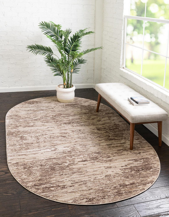 Brown 3' x 5' 3 Oasis Oval Area Rug 65% Polypropylene & 35% Polyester Contemporary Carpet for Living Rooms, Bedroom, Kitchen, Dining, Office for Sale at Rug Engine
