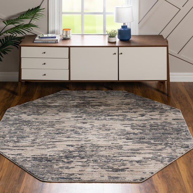 Gray 6' x 6' Oasis Octagon Area Rug 65% Polypropylene & 35% Polyester Contemporary Carpet for Living Rooms, Bedroom, Kitchen, Dining, Office for Sale at Rug Engine