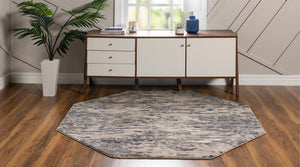 Gray 6' x 6' Oasis Octagon Area Rug 65% Polypropylene & 35% Polyester Contemporary Carpet for Living Rooms, Bedroom, Kitchen, Dining, Office for Sale at Rug Engine