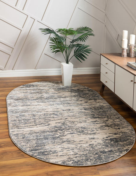 Gray 5' x 8' Oasis Oval Area Rug 65% Polypropylene & 35% Polyester Contemporary Carpet for Living Rooms, Bedroom, Kitchen, Dining, Office for Sale at Rug Engine
