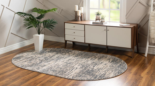 Gray 8' x 10' Oasis Oval Area Rug 65% Polypropylene & 35% Polyester Contemporary Carpet for Living Rooms, Bedroom, Kitchen, Dining, Office for Sale at Rug Engine