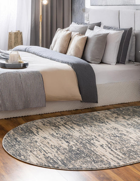 Gray 5' x 8' Oasis Oval Area Rug 65% Polypropylene & 35% Polyester Contemporary Carpet for Living Rooms, Bedroom, Kitchen, Dining, Office for Sale at Rug Engine