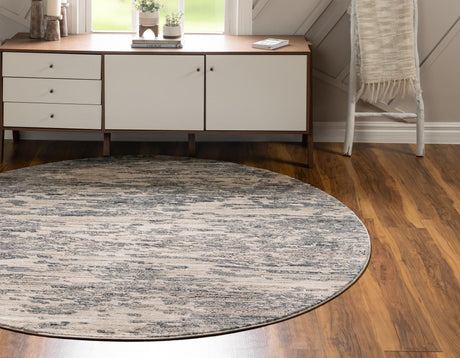 Gray 7' x 7' Oasis Round Area Rug 65% Polypropylene & 35% Polyester Contemporary Carpet for Living Rooms, Bedroom, Kitchen, Dining, Office for Sale at Rug Engine