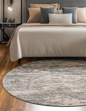 Gray 7' x 7' Oasis Round Area Rug 65% Polypropylene & 35% Polyester Contemporary Carpet for Living Rooms, Bedroom, Kitchen, Dining, Office for Sale at Rug Engine