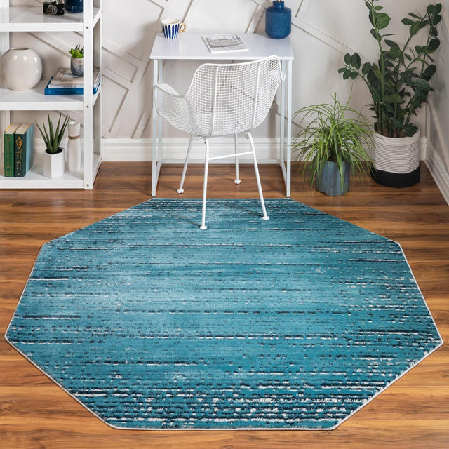 Blue 6' x 6' Oasis Octagon Area Rug 65% Polypropylene & 35% Polyester Contemporary Carpet for Living Rooms, Bedroom, Kitchen, Dining, Office for Sale at Rug Engine