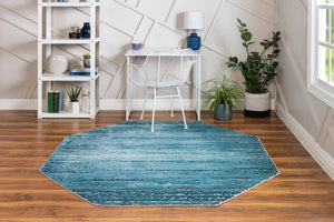Blue 7' x 7' Oasis Octagon Area Rug 65% Polypropylene & 35% Polyester Contemporary Carpet for Living Rooms, Bedroom, Kitchen, Dining, Office for Sale at Rug Engine