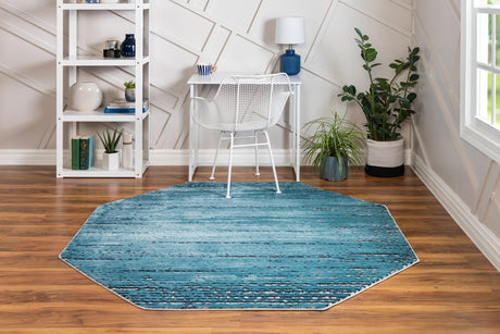 Blue 7' x 7' Oasis Octagon Area Rug 65% Polypropylene & 35% Polyester Contemporary Carpet for Living Rooms, Bedroom, Kitchen, Dining, Office for Sale at Rug Engine