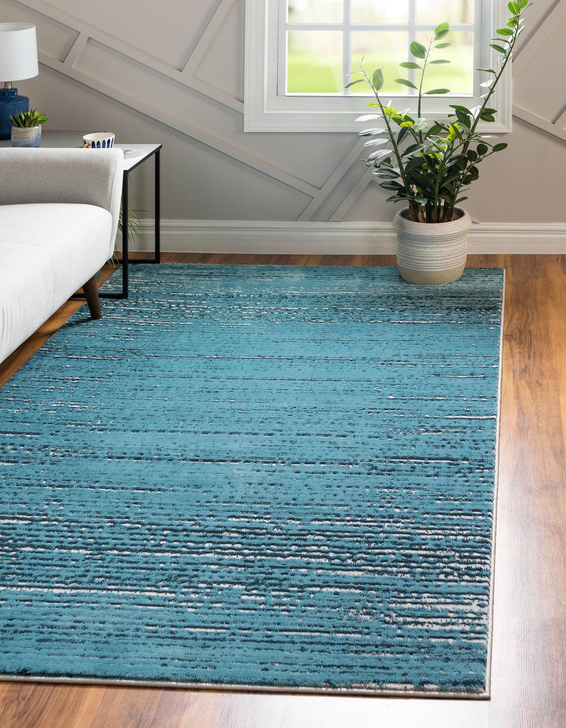 Blue 8' x 10' Oasis Rectangle Area Rug 65% Polypropylene & 35% Polyester Contemporary Carpet for Living Rooms, Bedroom, Kitchen, Dining, Office for Sale at Rug Engine