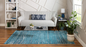 Blue 5' x 8' Oasis Rectangle Area Rug 65% Polypropylene & 35% Polyester Contemporary Carpet for Living Rooms, Bedroom, Kitchen, Dining, Office for Sale at Rug Engine