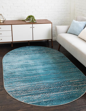 Blue 5' x 8' Oasis Oval Area Rug 65% Polypropylene & 35% Polyester Contemporary Carpet for Living Rooms, Bedroom, Kitchen, Dining, Office for Sale at Rug Engine
