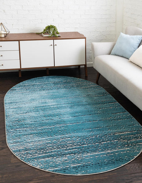 Blue 5' x 8' Oasis Oval Area Rug 65% Polypropylene & 35% Polyester Contemporary Carpet for Living Rooms, Bedroom, Kitchen, Dining, Office for Sale at Rug Engine