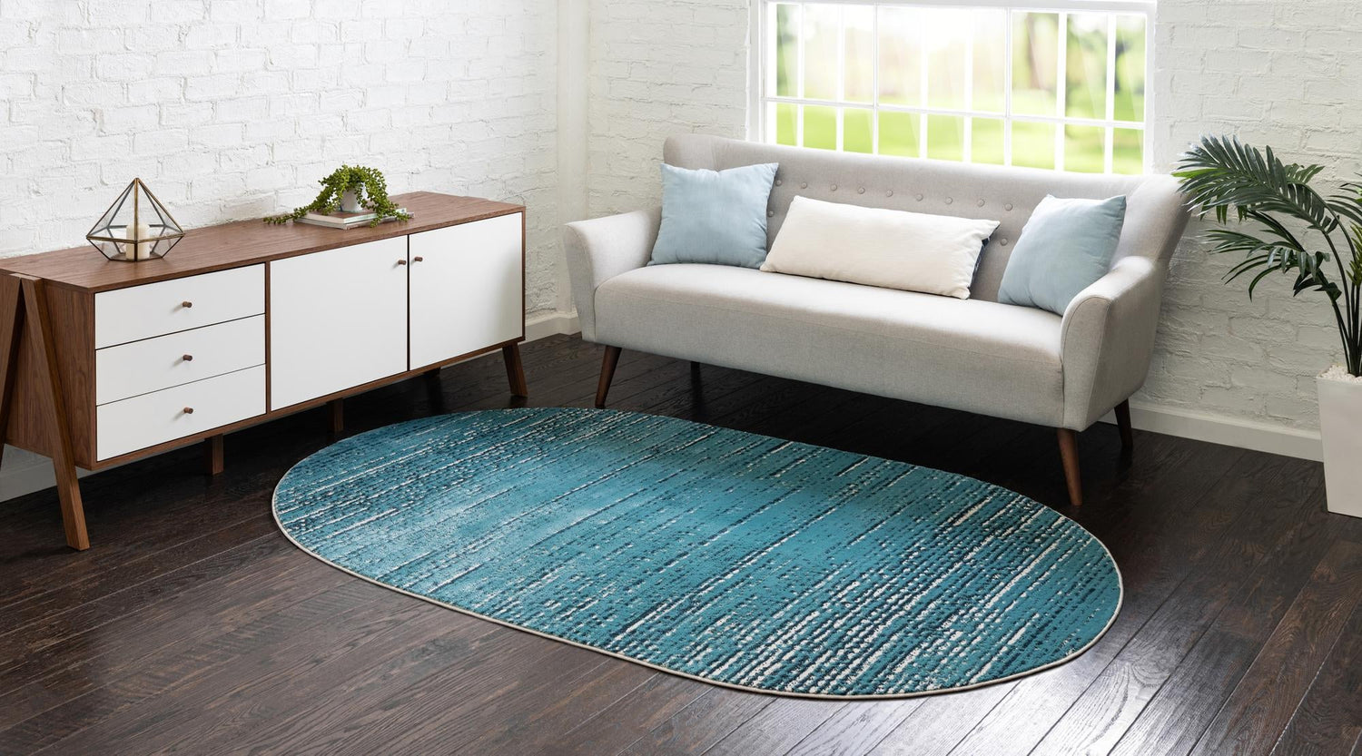 Blue 8' x 10' Oasis Oval Area Rug 65% Polypropylene & 35% Polyester Contemporary Carpet for Living Rooms, Bedroom, Kitchen, Dining, Office for Sale at Rug Engine