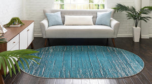 Blue 5' x 8' Oasis Oval Area Rug 65% Polypropylene & 35% Polyester Contemporary Carpet for Living Rooms, Bedroom, Kitchen, Dining, Office for Sale at Rug Engine
