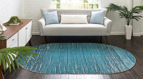 Blue 5' x 8' Oasis Oval Area Rug 65% Polypropylene & 35% Polyester Contemporary Carpet for Living Rooms, Bedroom, Kitchen, Dining, Office for Sale at Rug Engine