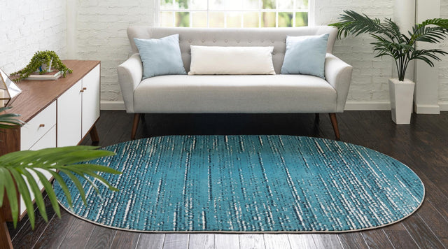 Blue 8' x 10' Oasis Oval Area Rug 65% Polypropylene & 35% Polyester Contemporary Carpet for Living Rooms, Bedroom, Kitchen, Dining, Office for Sale at Rug Engine