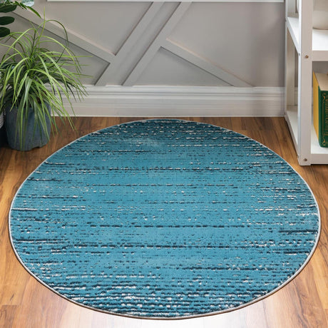 Blue 7' x 7' Oasis Round Area Rug 65% Polypropylene & 35% Polyester Contemporary Carpet for Living Rooms, Bedroom, Kitchen, Dining, Office for Sale at Rug Engine