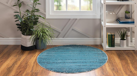 Blue 4' x 4' Oasis Round Area Rug 65% Polypropylene & 35% Polyester Contemporary Carpet for Living Rooms, Bedroom, Kitchen, Dining, Office for Sale at Rug Engine