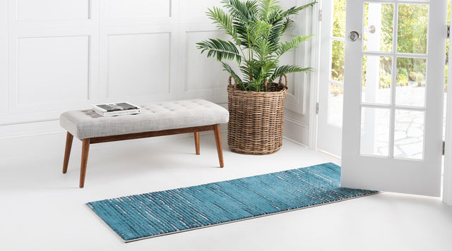 Blue 2' x 6' Oasis Runner Area Rug 65% Polypropylene & 35% Polyester Contemporary Carpet for Living Rooms, Bedroom, Kitchen, Dining, Office for Sale at Rug Engine