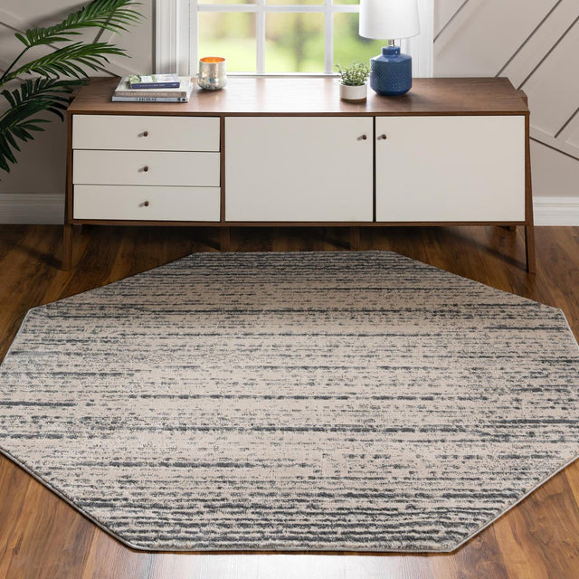 Cream 6' x 6' Oasis Octagon Area Rug 65% Polypropylene & 35% Polyester Contemporary Carpet for Living Rooms, Bedroom, Kitchen, Dining, Office for Sale at Rug Engine