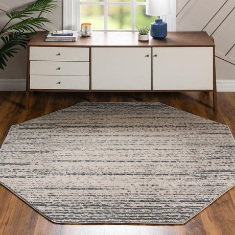 Cream 7' x 7' Oasis Octagon Area Rug 65% Polypropylene & 35% Polyester Contemporary Carpet for Living Rooms, Bedroom, Kitchen, Dining, Office for Sale at Rug Engine