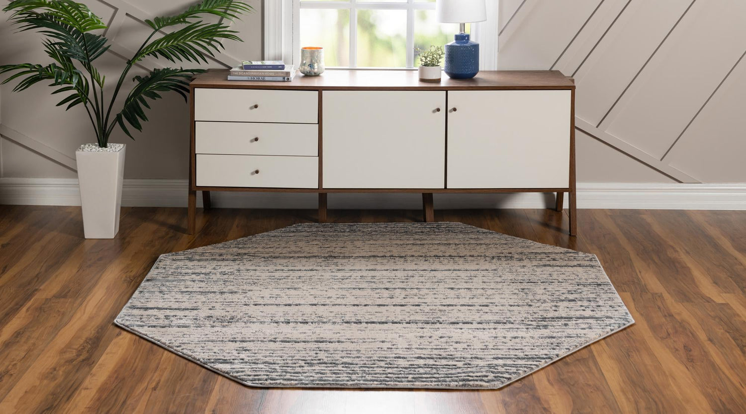 Cream 6' x 6' Oasis Octagon Area Rug 65% Polypropylene & 35% Polyester Contemporary Carpet for Living Rooms, Bedroom, Kitchen, Dining, Office for Sale at Rug Engine