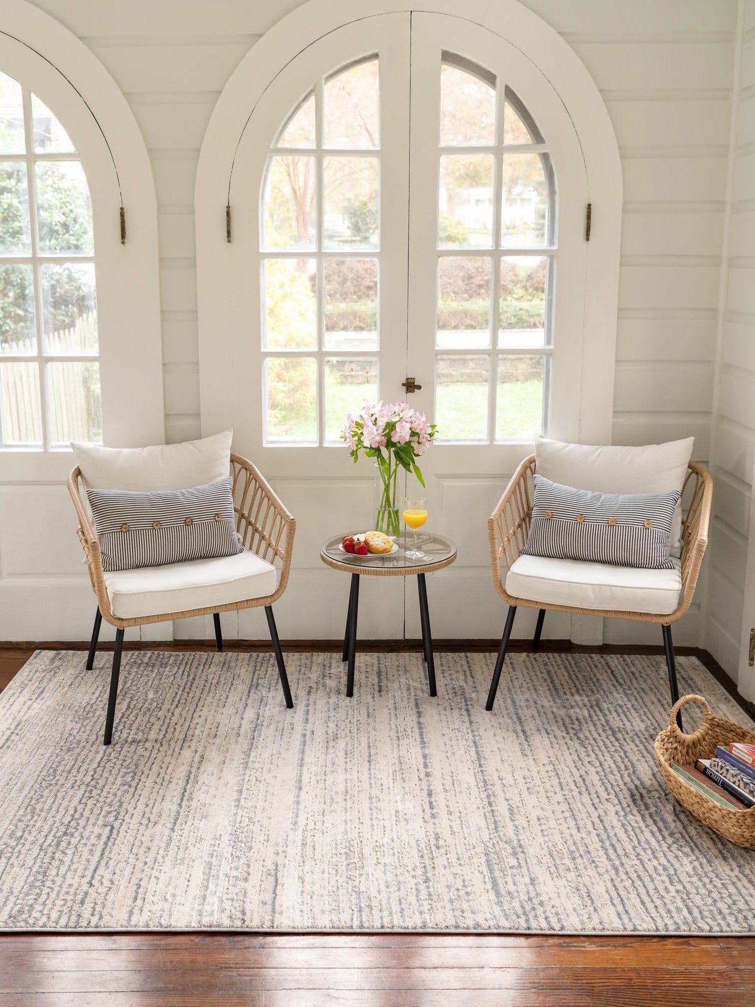 Cream 6' x 9' Oasis Rectangle Area Rug 65% Polypropylene & 35% Polyester Contemporary Carpet for Living Rooms, Bedroom, Kitchen, Dining, Office for Sale at Rug Engine
