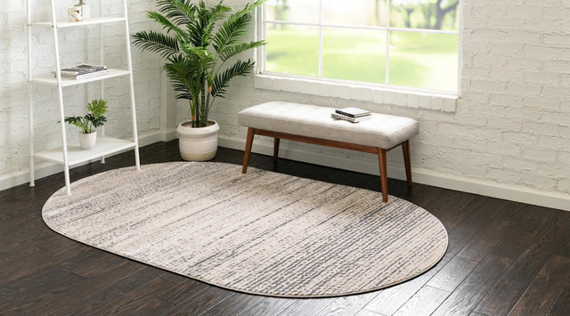Cream 5' x 8' Oasis Oval Area Rug 65% Polypropylene & 35% Polyester Contemporary Carpet for Living Rooms, Bedroom, Kitchen, Dining, Office for Sale at Rug Engine