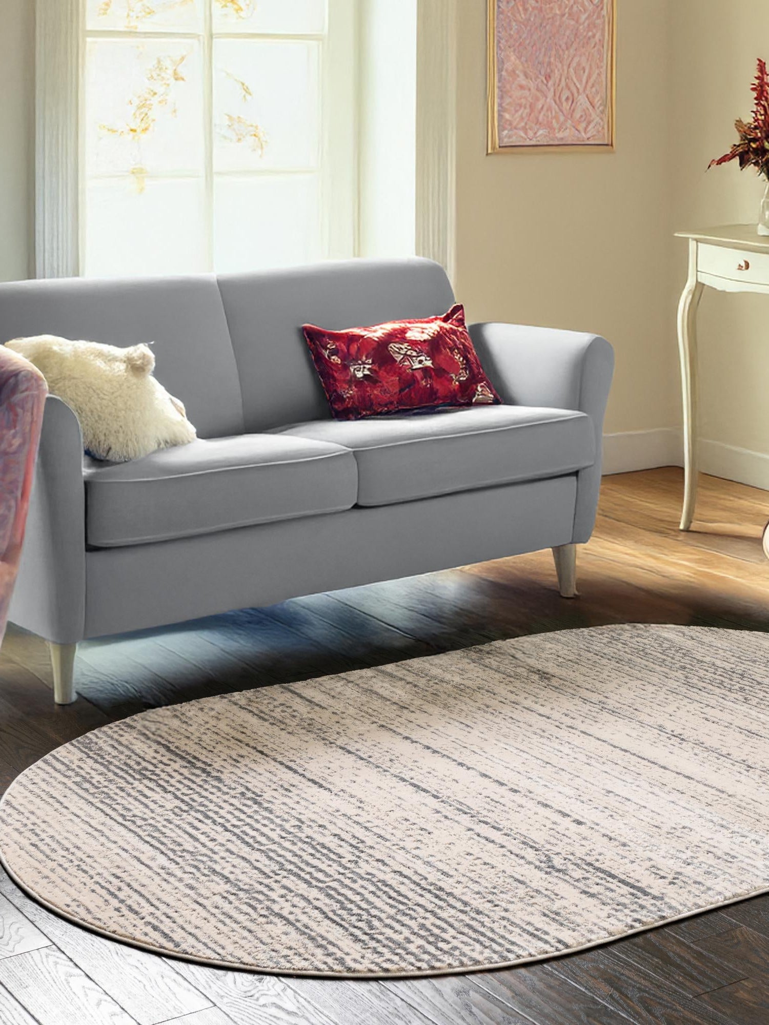 Cream 8' x 10' Oasis Oval Area Rug 65% Polypropylene & 35% Polyester Contemporary Carpet for Living Rooms, Bedroom, Kitchen, Dining, Office for Sale at Rug Engine