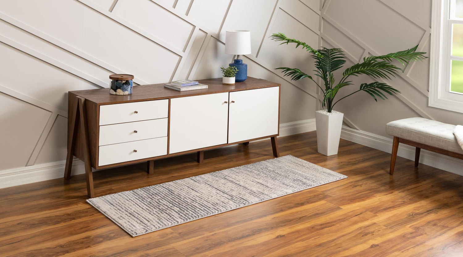 Cream 2' x 12' Oasis Runner Area Rug 65% Polypropylene & 35% Polyester Contemporary Carpet for Living Rooms, Bedroom, Kitchen, Dining, Office for Sale at Rug Engine