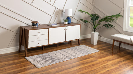 Cream 2' x 12' Oasis Runner Area Rug 65% Polypropylene & 35% Polyester Contemporary Carpet for Living Rooms, Bedroom, Kitchen, Dining, Office for Sale at Rug Engine