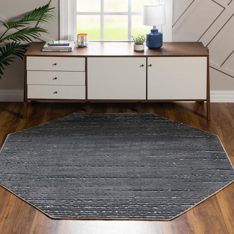 Gray 7' x 7' Oasis Octagon Area Rug 65% Polypropylene & 35% Polyester Contemporary Carpet for Living Rooms, Bedroom, Kitchen, Dining, Office for Sale at Rug Engine