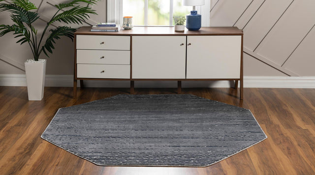 Gray 6' x 6' Oasis Octagon Area Rug 65% Polypropylene & 35% Polyester Contemporary Carpet for Living Rooms, Bedroom, Kitchen, Dining, Office for Sale at Rug Engine