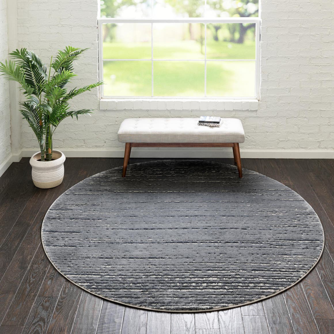 Gray 4' x 4' Oasis Round Area Rug 65% Polypropylene & 35% Polyester Contemporary Carpet for Living Rooms, Bedroom, Kitchen, Dining, Office for Sale at Rug Engine