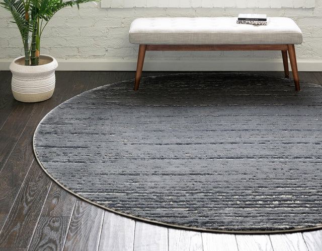Gray 7' x 7' Oasis Round Area Rug 65% Polypropylene & 35% Polyester Contemporary Carpet for Living Rooms, Bedroom, Kitchen, Dining, Office for Sale at Rug Engine