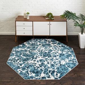 Blue 6' x 6' Oasis Octagon Area Rug 65% Polypropylene & 35% Polyester Contemporary Carpet for Living Rooms, Bedroom, Kitchen, Dining, Office for Sale at Rug Engine