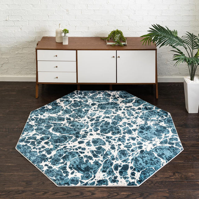 Blue 7' x 7' Oasis Octagon Area Rug 65% Polypropylene & 35% Polyester Contemporary Carpet for Living Rooms, Bedroom, Kitchen, Dining, Office for Sale at Rug Engine