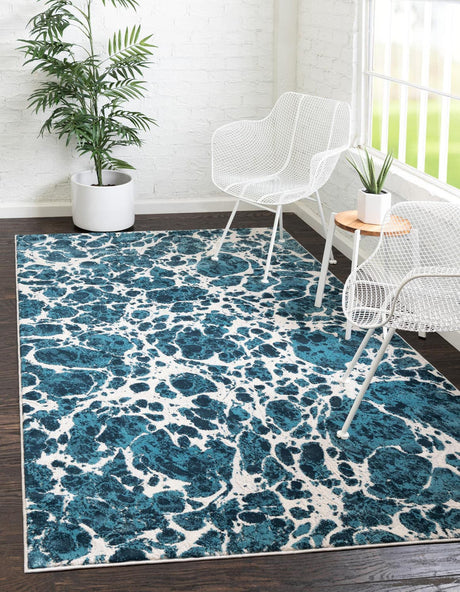 Blue 2' x 3' Oasis Rectangle Area Rug 65% Polypropylene & 35% Polyester Contemporary Carpet for Living Rooms, Bedroom, Kitchen, Dining, Office for Sale at Rug Engine