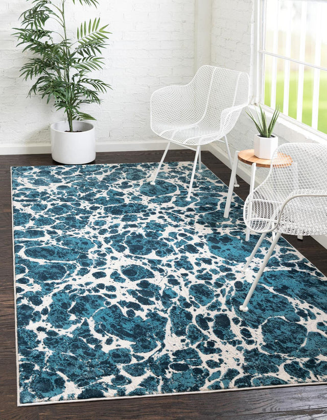 Blue 4' x 6' Oasis Rectangle Area Rug 65% Polypropylene & 35% Polyester Contemporary Carpet for Living Rooms, Bedroom, Kitchen, Dining, Office for Sale at Rug Engine