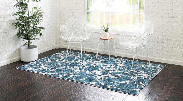 Blue 6' x 9' Oasis Rectangle Area Rug 65% Polypropylene & 35% Polyester Contemporary Carpet for Living Rooms, Bedroom, Kitchen, Dining, Office for Sale at Rug Engine