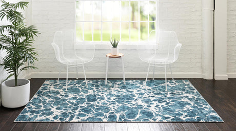 Blue 4' x 6' Oasis Rectangle Area Rug 65% Polypropylene & 35% Polyester Contemporary Carpet for Living Rooms, Bedroom, Kitchen, Dining, Office for Sale at Rug Engine